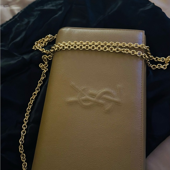 Yves Saint Laurent Khaki Belle de Jour Wallet on a Chain with Gold Chain - Picture 3 of 9